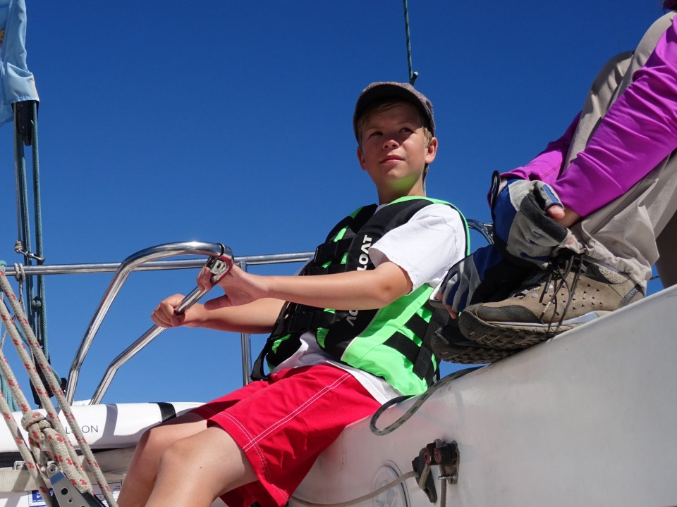 Hayden at the tiller