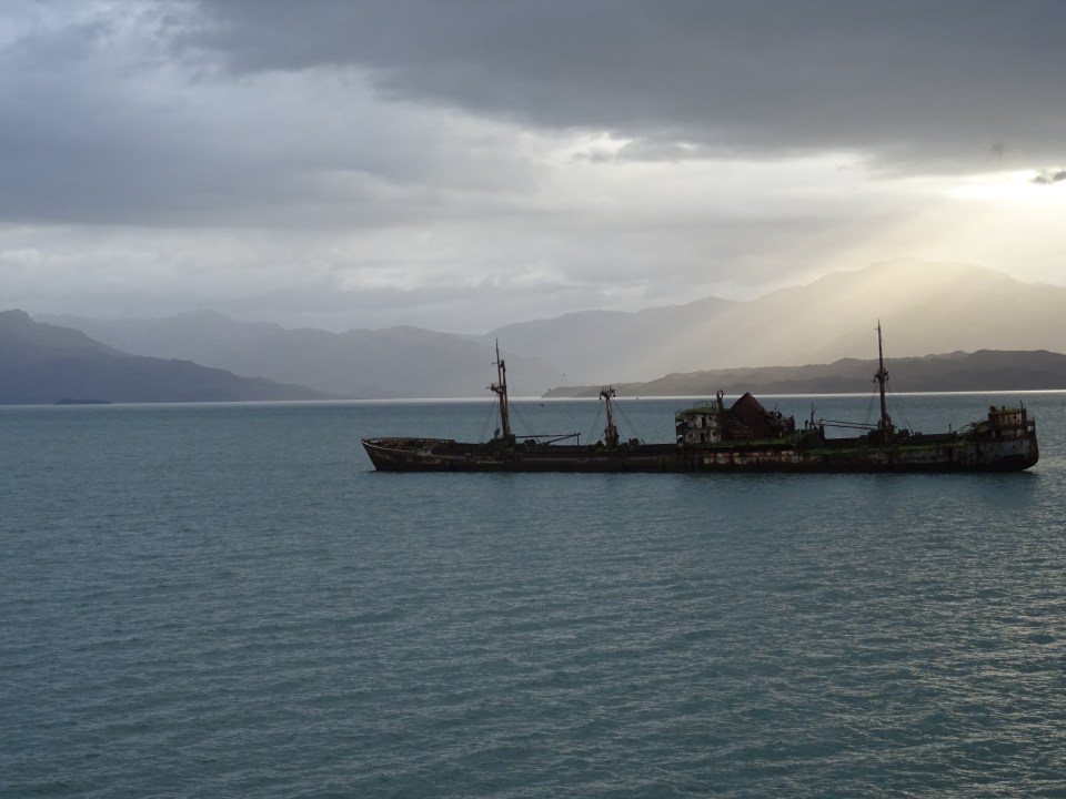 This ship is wrecked, on top of another ship that they didn't know was there until this one found it.