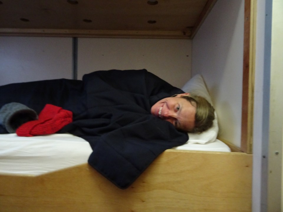 Cindy being happy after waking up and the ship is not bouncing around as much.